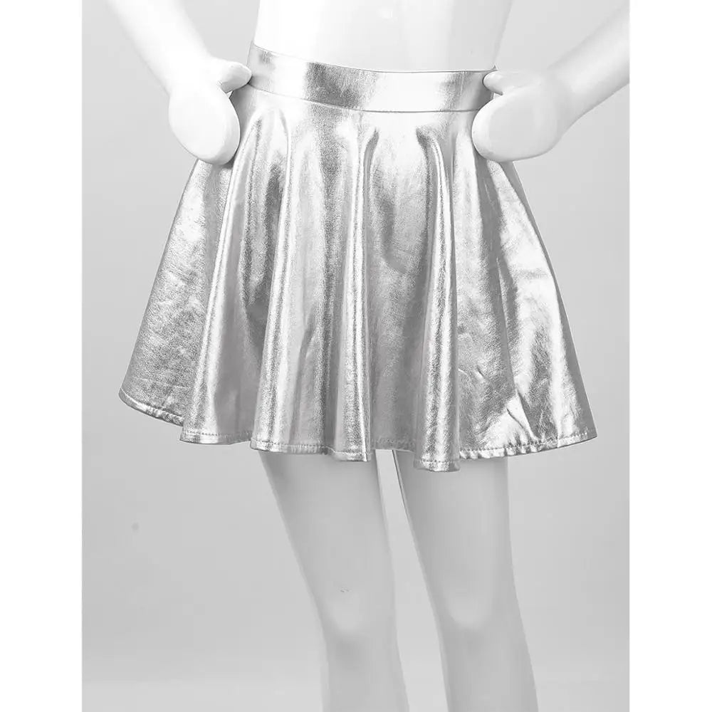 Ropa para niños, blusas sin mangas metálicas para niñas, minifalda plisada acampanada, conjunto de 2 piezas para niños, ropa de baile