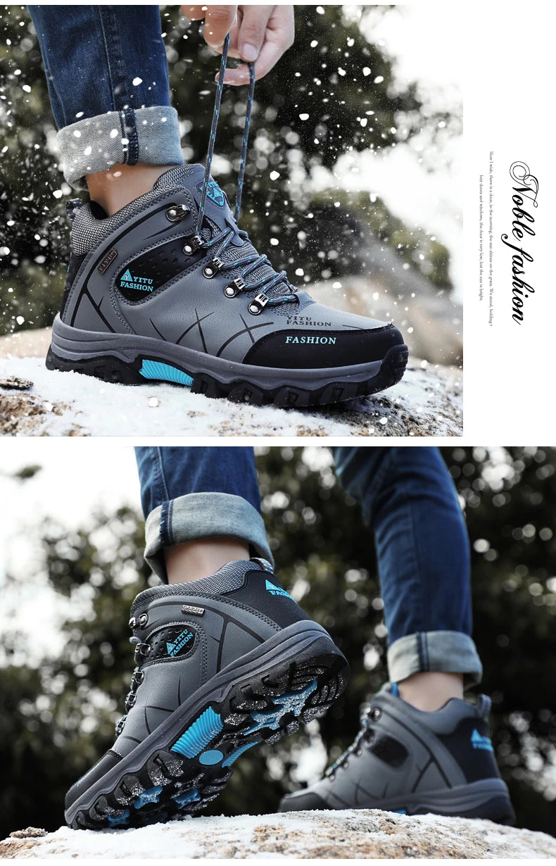 Botas de nieve de invierno para hombre, impermeables, de cuero, muy cálidas, para exteriores, senderismo, trabajo, talla 39-47