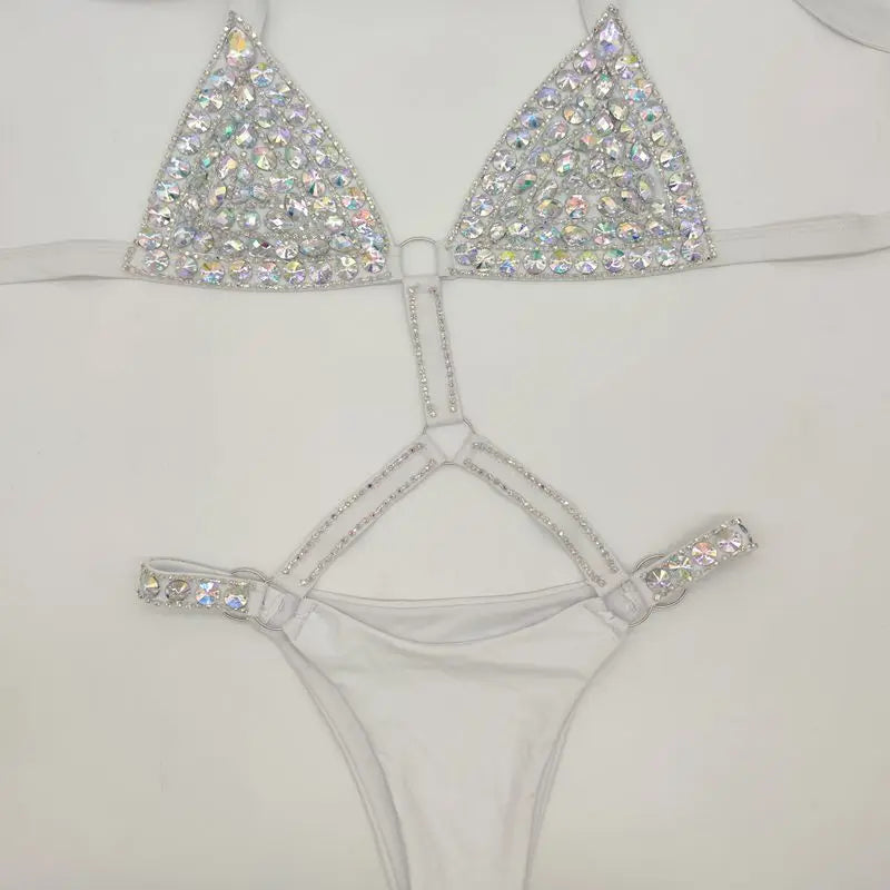 Bikini de diamantes sexy para mujer, traje de baño con cristales y diamantes de imitación para vacaciones en Venus 2020