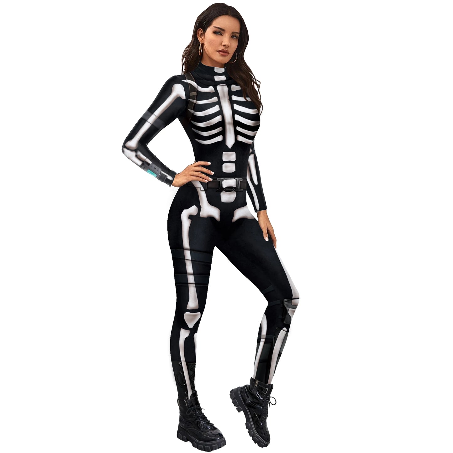 Color Cosplayer Halloween Skeleton Printed Jumpsuits Women Halloween Performance Outfits Party Cosplay Costume Zentai Fitness
