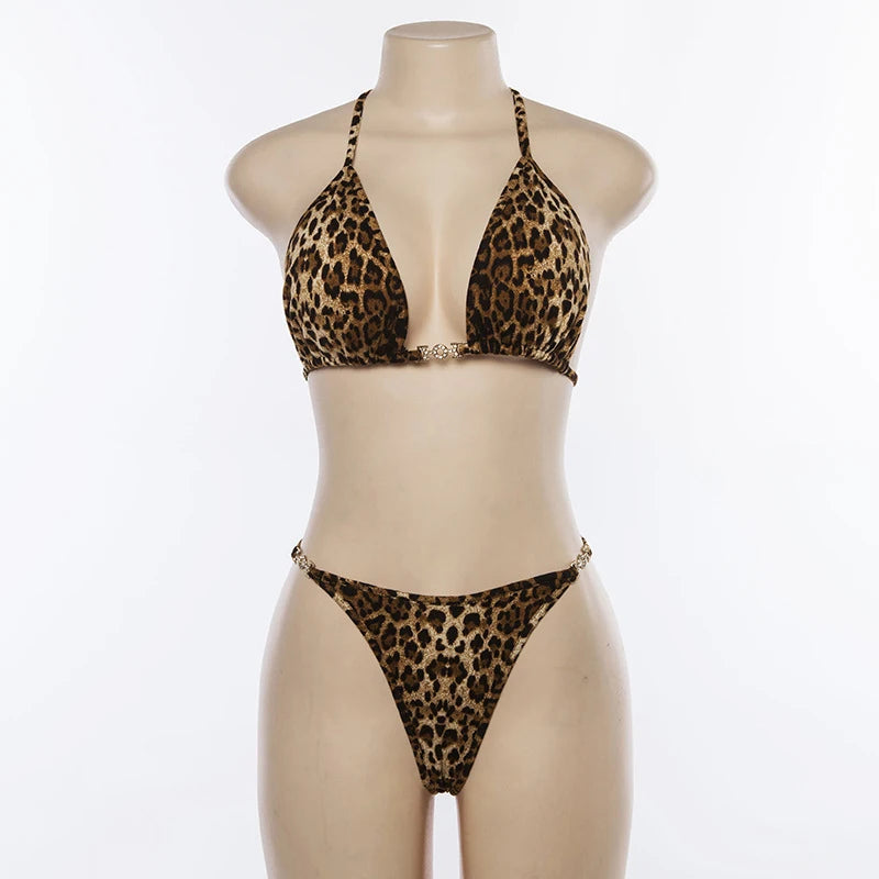 Bikinis para mujer, traje de baño de dos piezas 2025, conjunto de bikini con estampado de leopardo, traje de baño push-up, estilo brasileño, ropa de playa de verano, bañador biquini.