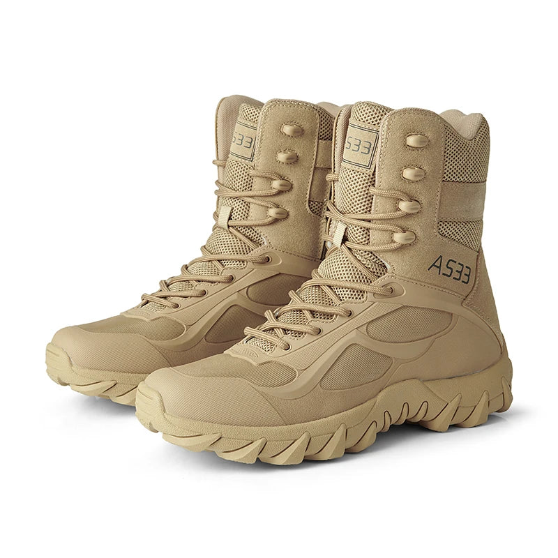 Botas de cuero de alta calidad para hombre, botas tácticas de combate para el desierto, zapatos de senderismo para exteriores, botines de seguridad para el trabajo.