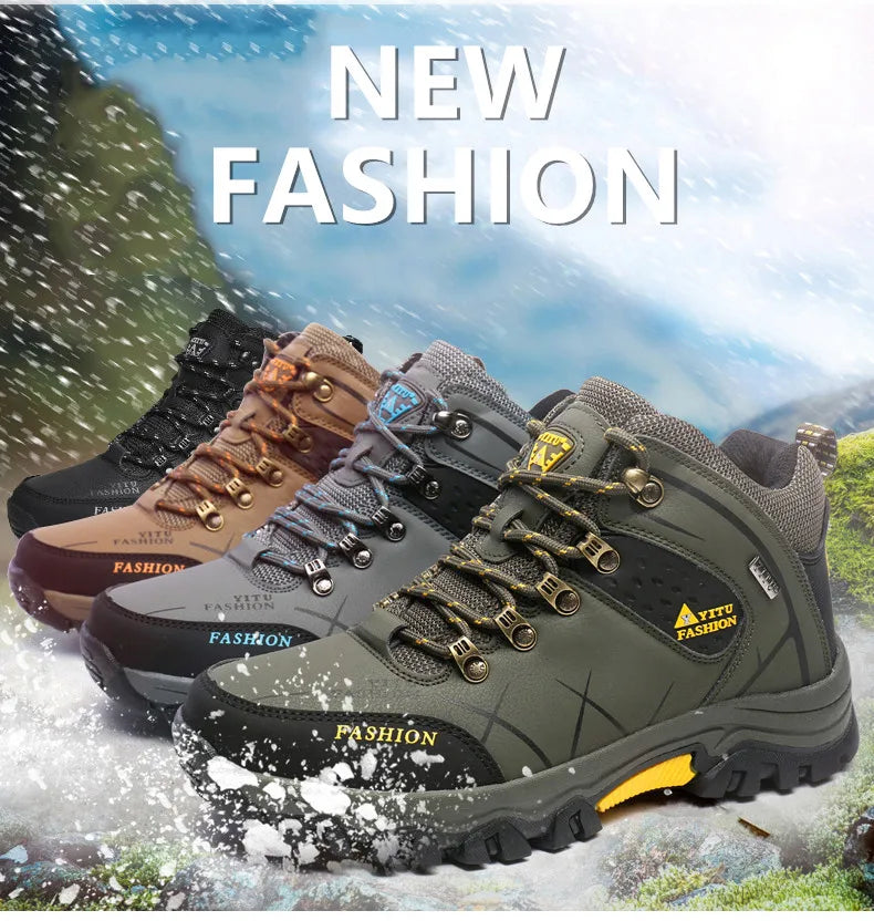 Botas de nieve de invierno para hombre, impermeables, de cuero, muy cálidas, para exteriores, senderismo, trabajo, talla 39-47