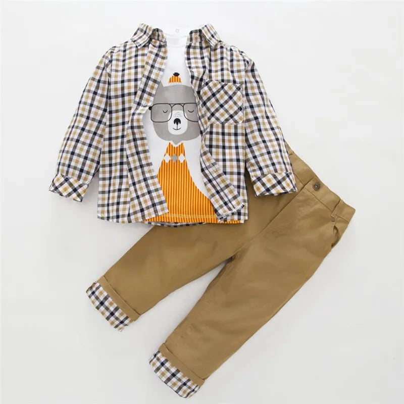 Ropa para niños, abrigo a cuadros, camiseta y pantalones, 3 piezas, trajes para bebés, ropa para niños pequeños, ropa de abrigo para primavera y otoño, disfraz BC1034