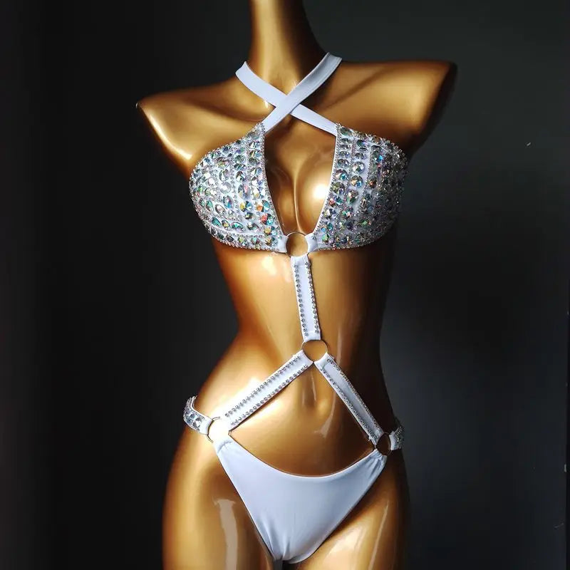 Bikini de diamantes sexy para mujer, traje de baño con cristales y diamantes de imitación para vacaciones en Venus 2020
