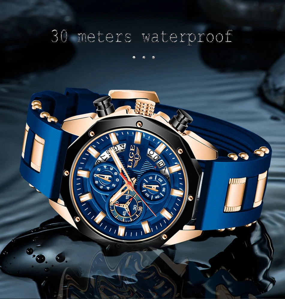 LIGE 2024 - Nuevos relojes de moda para hombre, marca superior de lujo, reloj deportivo de silicona, reloj de cuarzo con fecha, reloj de pulsera resistente al agua, cronógrafo