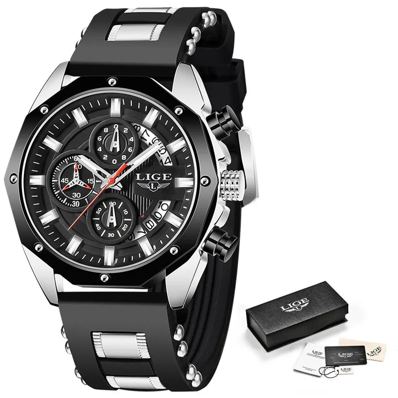 LIGE 2024 - Nuevos relojes de moda para hombre, marca superior de lujo, reloj deportivo de silicona, reloj de cuarzo con fecha, reloj de pulsera resistente al agua, cronógrafo