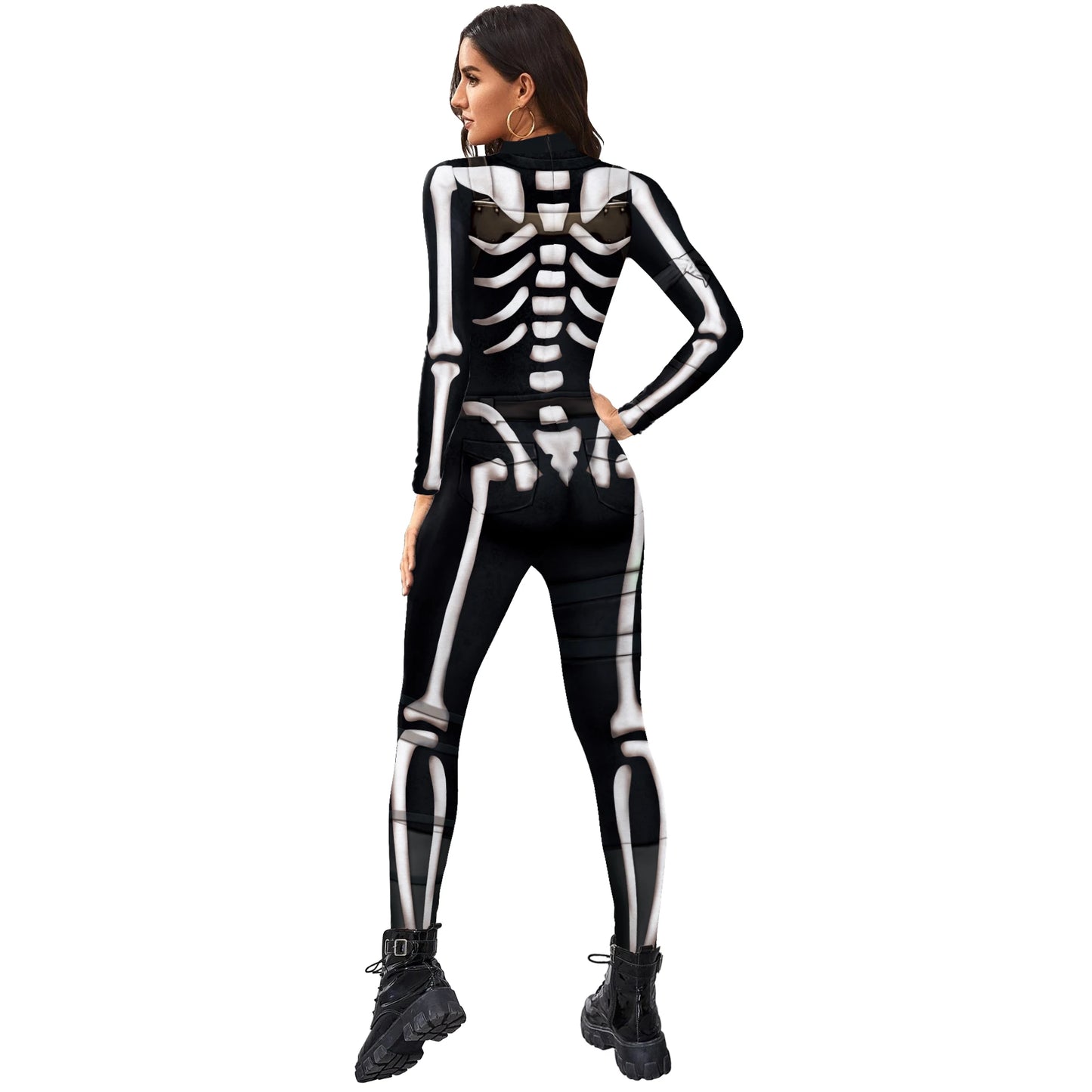 Color Cosplayer Halloween Skeleton Printed Jumpsuits Women Halloween Performance Outfits Party Cosplay Costume Zentai Fitness