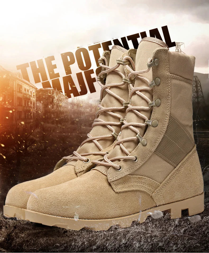 TaoBo 2024 Original Military Leather Boots Size 40-45 Men High Top Tactical Desert Combat Shoes SWAT Army Hiking Boot Zapatos