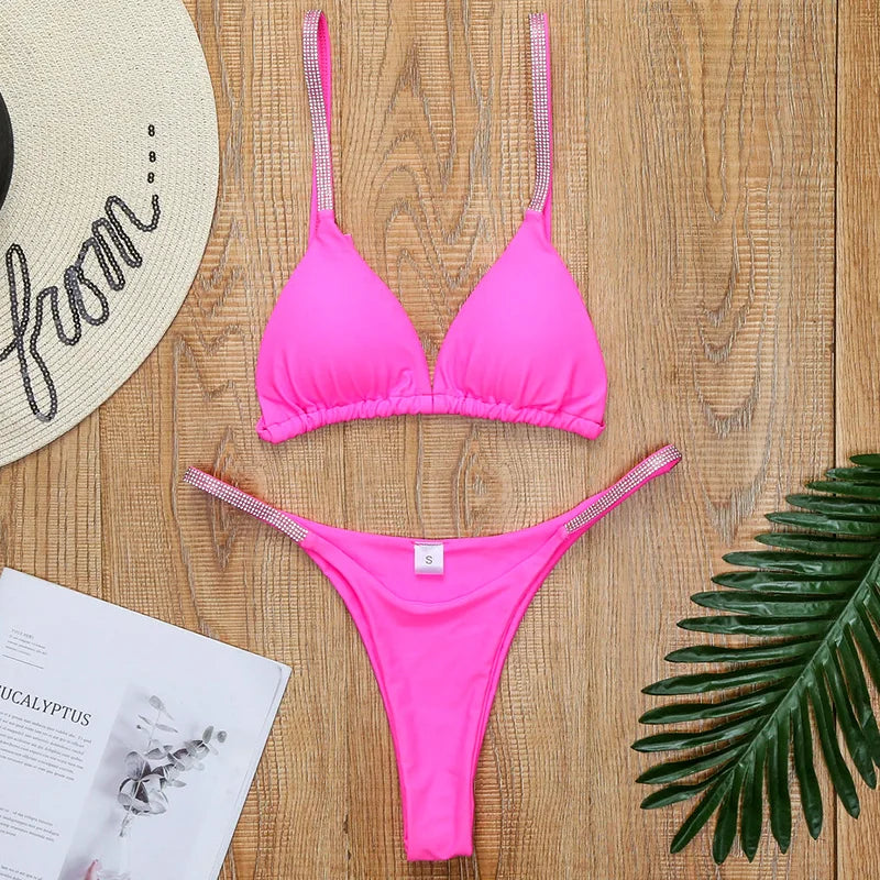 Sexy Shiny Sequins Mini Micro Thong Bikini Women Swimsuit Female Swimwear Two pieces Bikini set Brazilian Bathing Suit Swim Lady