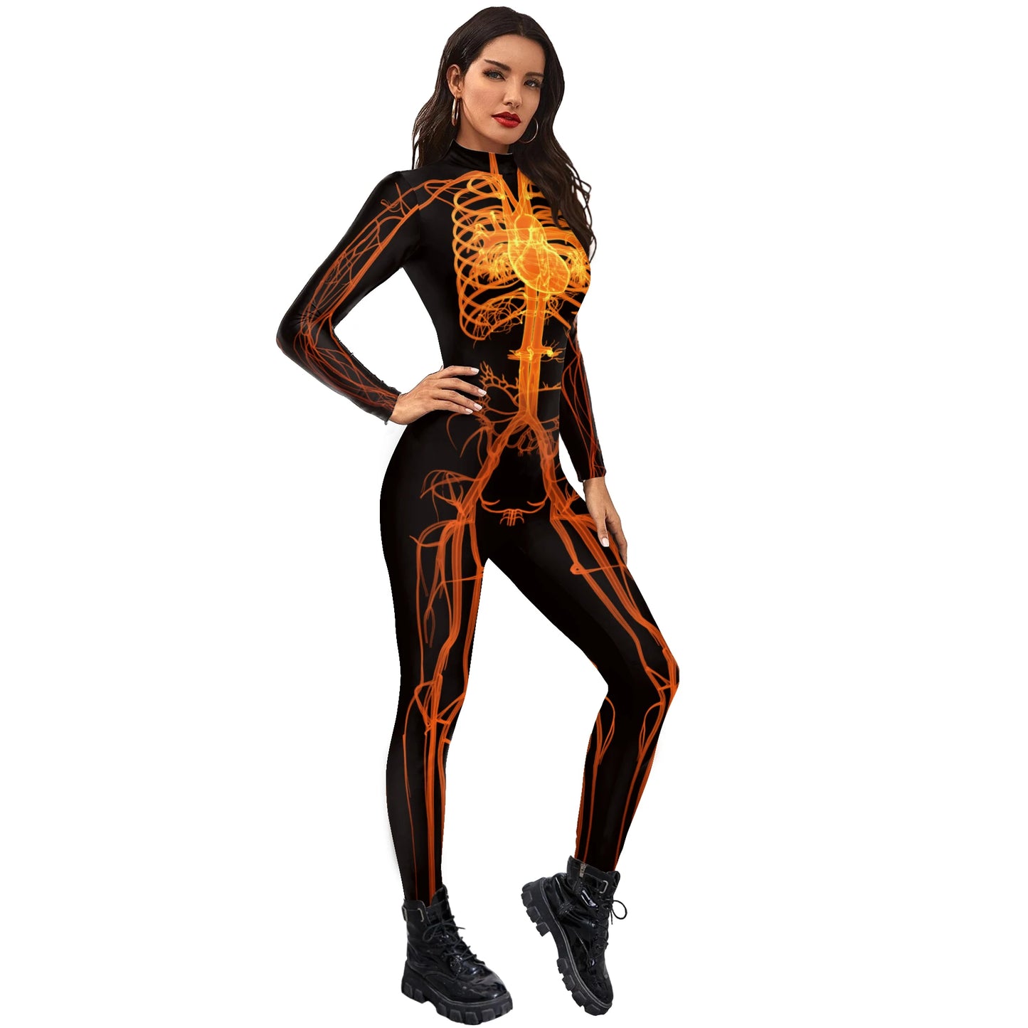 Color Cosplayer Halloween Skeleton Printed Jumpsuits Women Halloween Performance Outfits Party Cosplay Costume Zentai Fitness