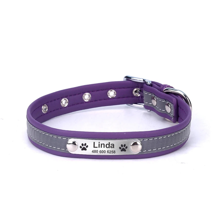 Collar reflectante personalizado para perro, de cuero resistente a las mordeduras, collar para cachorro y gato, collar de identificación, grabado con nombre, número de teléfono, placa de identificación para cachorro