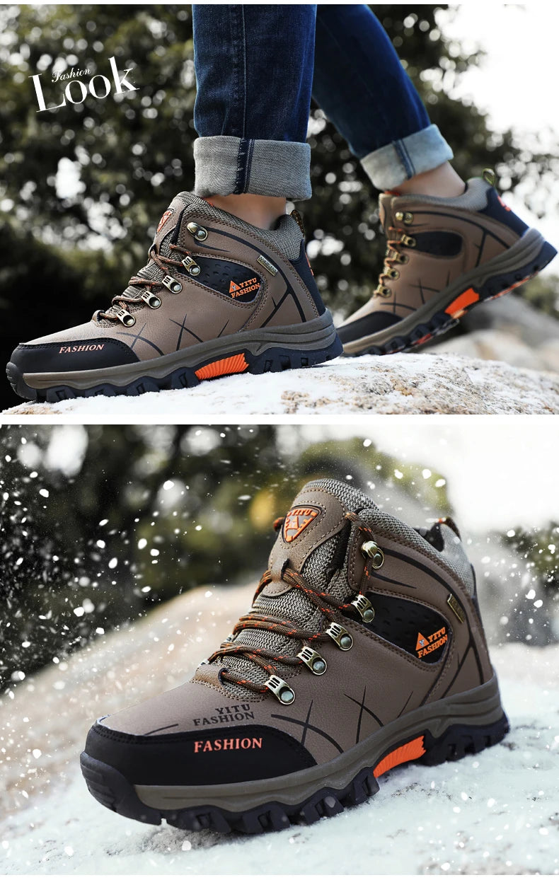 Botas de nieve de invierno para hombre, impermeables, de cuero, muy cálidas, para exteriores, senderismo, trabajo, talla 39-47