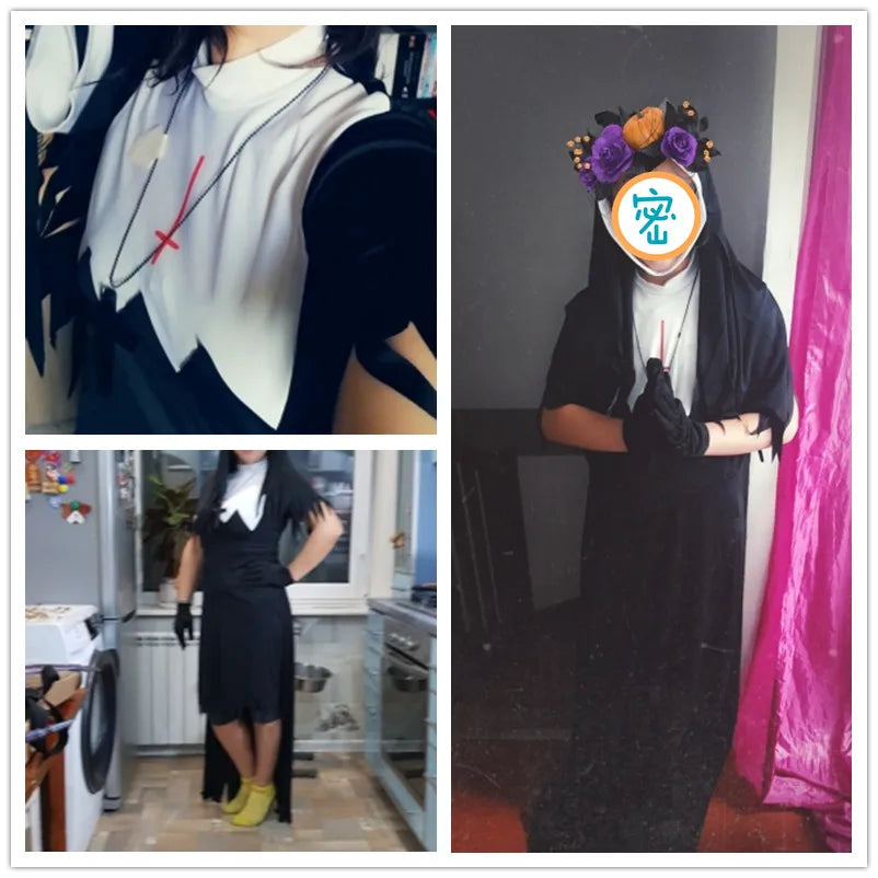 Halloween Nun Cosplay Costume Women Black Vampire Fantasy Dress Terror Sister Party Disguise Female Fancy For Adults