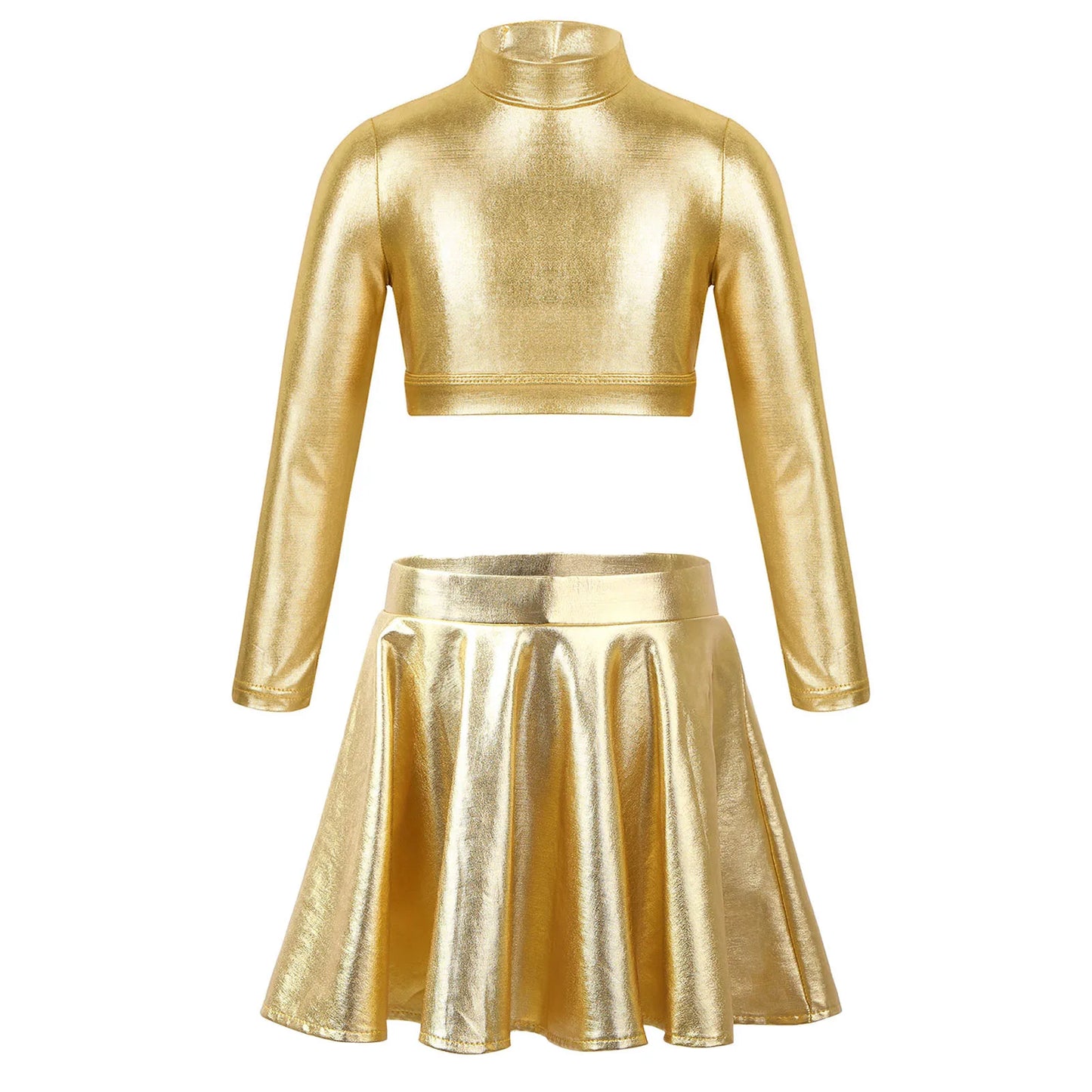 Ropa para niños, blusas sin mangas metálicas para niñas, minifalda plisada acampanada, conjunto de 2 piezas para niños, ropa de baile