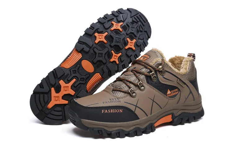 Botas de nieve de invierno para hombre, impermeables, de cuero, muy cálidas, para exteriores, senderismo, trabajo, talla 39-47