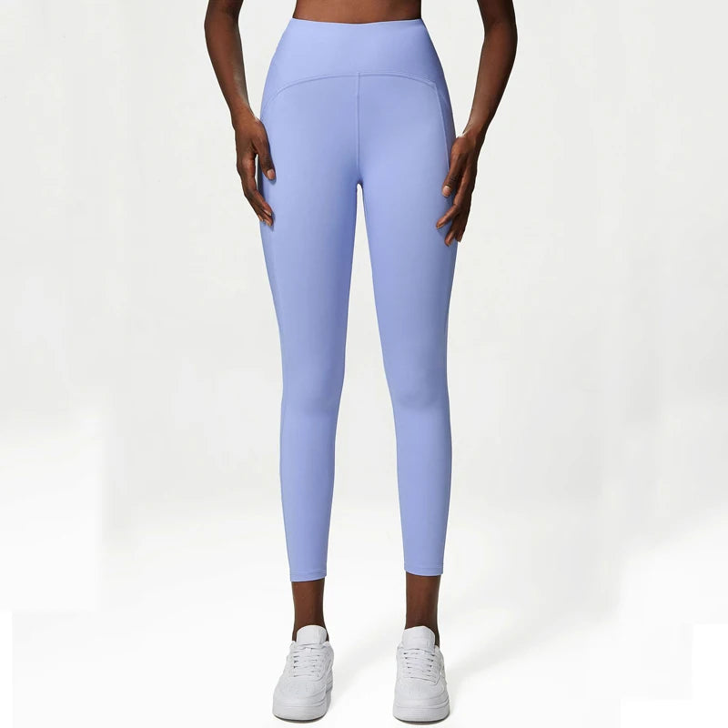 Pantalones de yoga para mujer, sensación de desnudez, alta elasticidad, nailon, cintura alta, leggings deportivos, realce, para correr, gimnasio, ropa deportiva femenina.