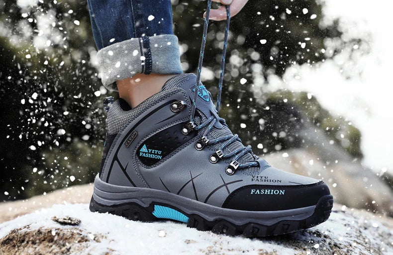 Botas de nieve de invierno para hombre, impermeables, de cuero, muy cálidas, para exteriores, senderismo, trabajo, talla 39-47
