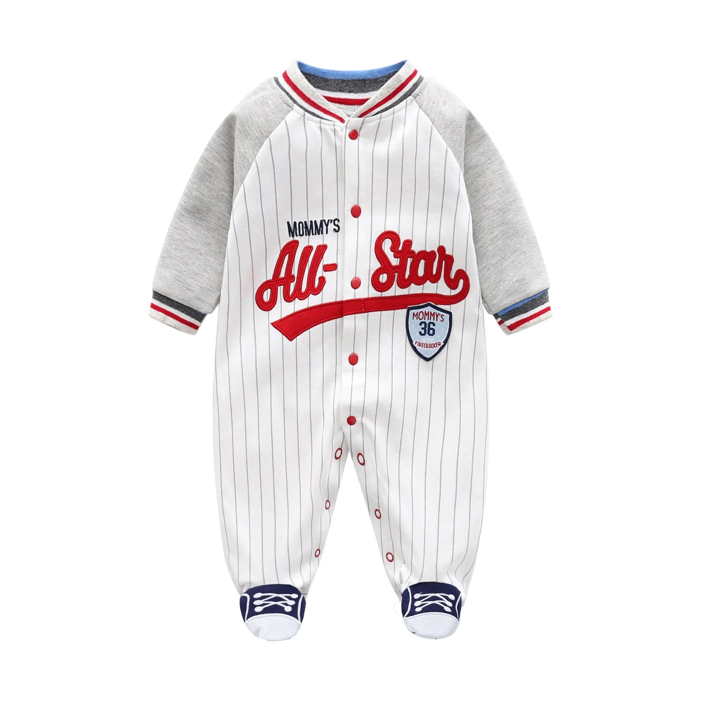 Ropa de bebé, mono para recién nacidos, ropa para niños pequeños, estilo deportivo de béisbol, ropa de algodón para bebés, ropa de primavera para niños pequeños.