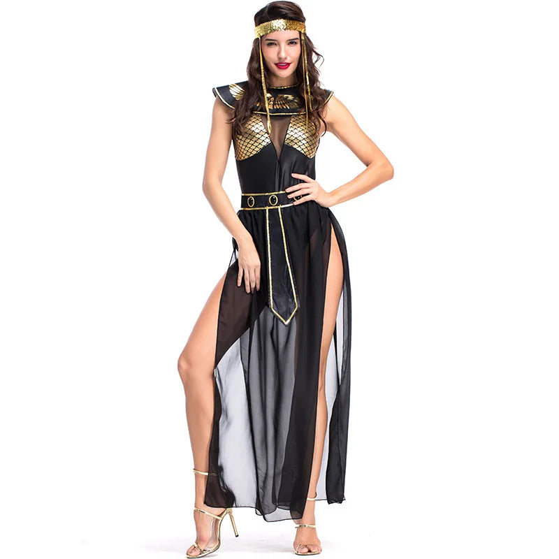Umorden Carnival Party Halloween Egyptian Cleopatra Costume Women Adult Egypt Queen Cosplay Sexy Golden Fancy Dress