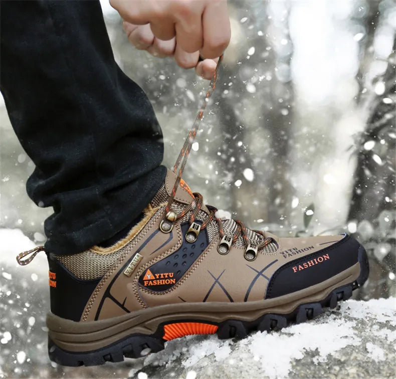 Botas de nieve de invierno para hombre, impermeables, de cuero, muy cálidas, para exteriores, senderismo, trabajo, talla 39-47