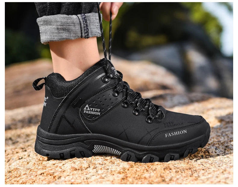 Botas de nieve de invierno para hombre, impermeables, de cuero, muy cálidas, para exteriores, senderismo, trabajo, talla 39-47