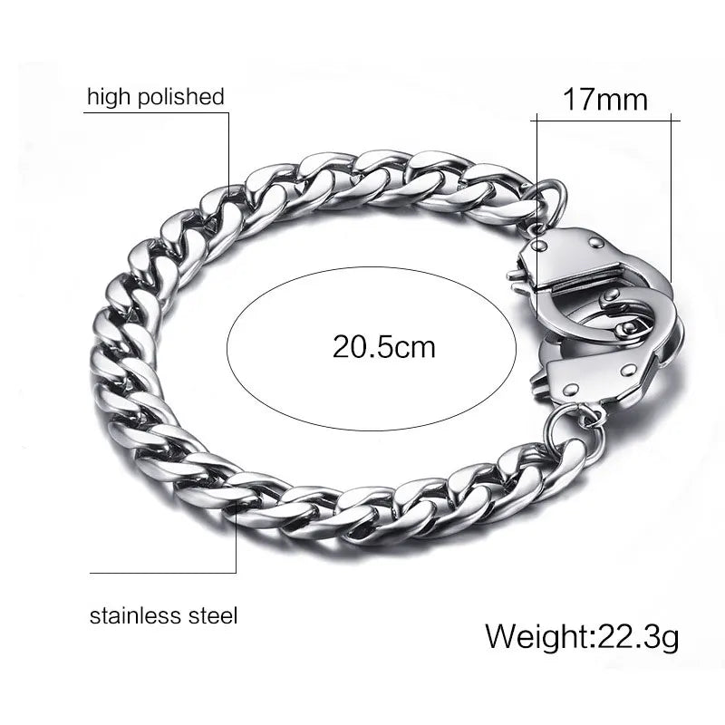 Pulsera de esposas para hombre, de acero inoxidable, de alta calidad, con cadena.