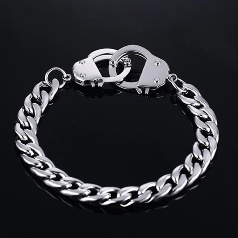 Pulsera de esposas para hombre, de acero inoxidable, de alta calidad, con cadena.