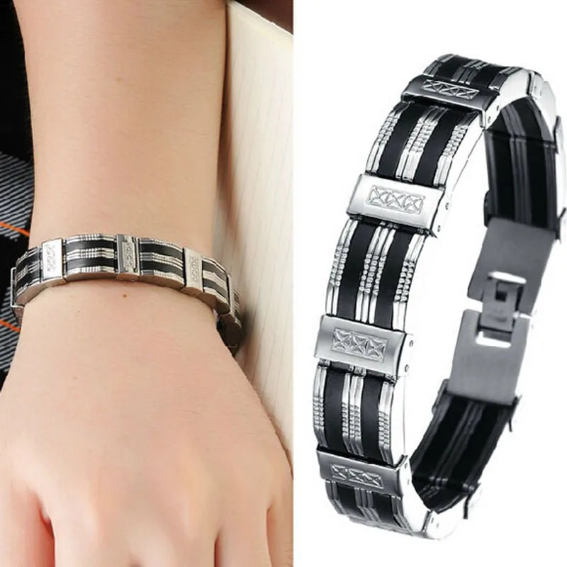 Pulsera de acero inoxidable y silicona de alta calidad para hombre, accesorios de joyería para mejores amigos.