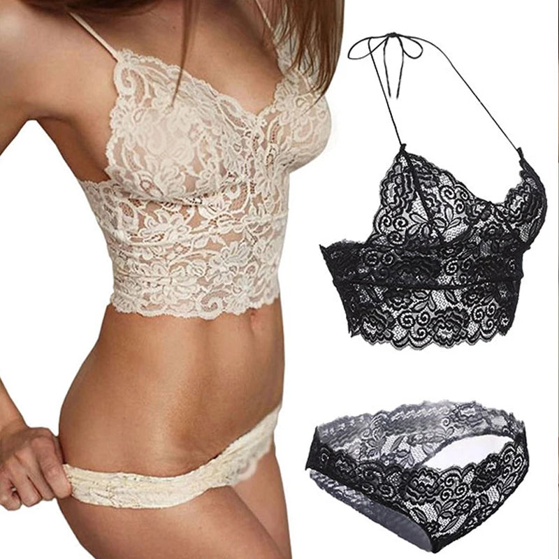Conjunto de lencería sexy para mujer, bralette, corsé sexy, ropa interior transparente de encaje calado, camisola, lencería, sujetador, ropa sexual, 2018