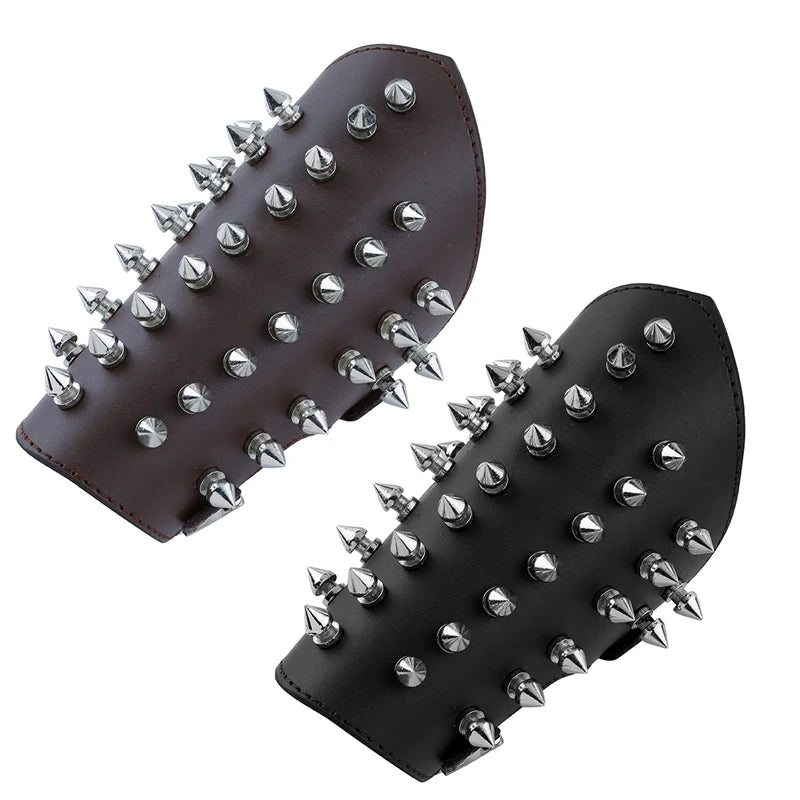 Brazalete de piel sintética unisex con púas de metal, brazalete medieval, protector de brazo, armadura para hombres y mujeres.