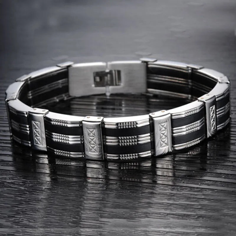 Pulsera de acero inoxidable y silicona de alta calidad para hombre, accesorios de joyería para mejores amigos.