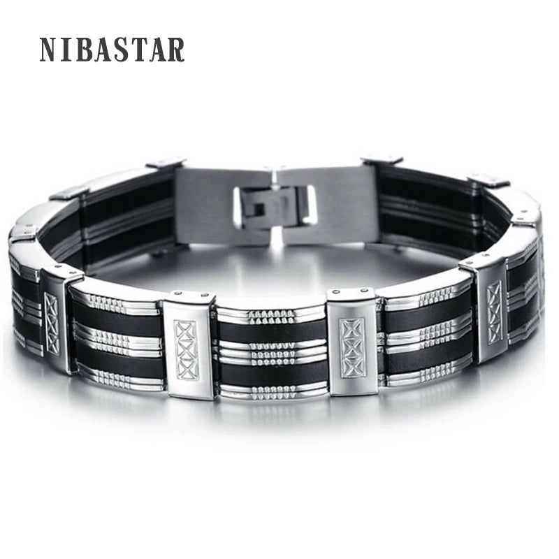 Pulsera de acero inoxidable y silicona de alta calidad para hombre, accesorios de joyería para mejores amigos.