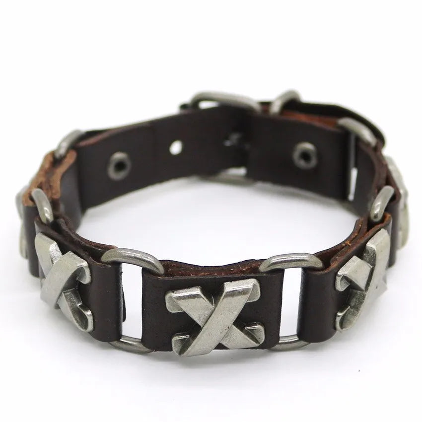 2018 Nuevos accesorios para hombres y mujeres Pulsera de cuero retro casual Pulsera punk de moda para hombres