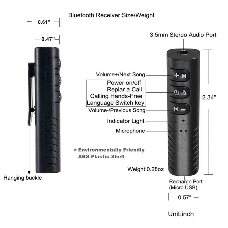 Receptor Bluetooth inalámbrico con conector de 3,5 mm, adaptador de audio y música con micrófono para auriculares y altavoces, envío gratuito.