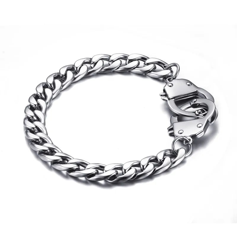 Pulsera de esposas para hombre, de acero inoxidable, de alta calidad, con cadena.