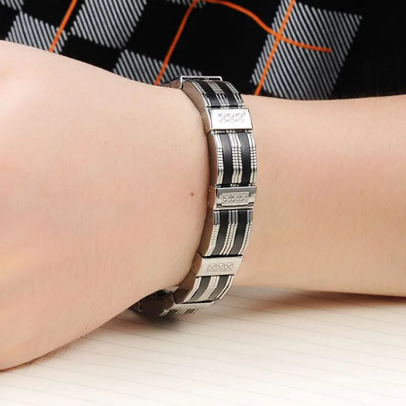 Pulsera de acero inoxidable y silicona de alta calidad para hombre, accesorios de joyería para mejores amigos.