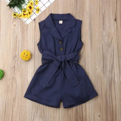 Ropa de moda para niñas pequeñas, monos sin mangas con lazo en la cintura, trajes de verano, mono de verano, ropa para niños
