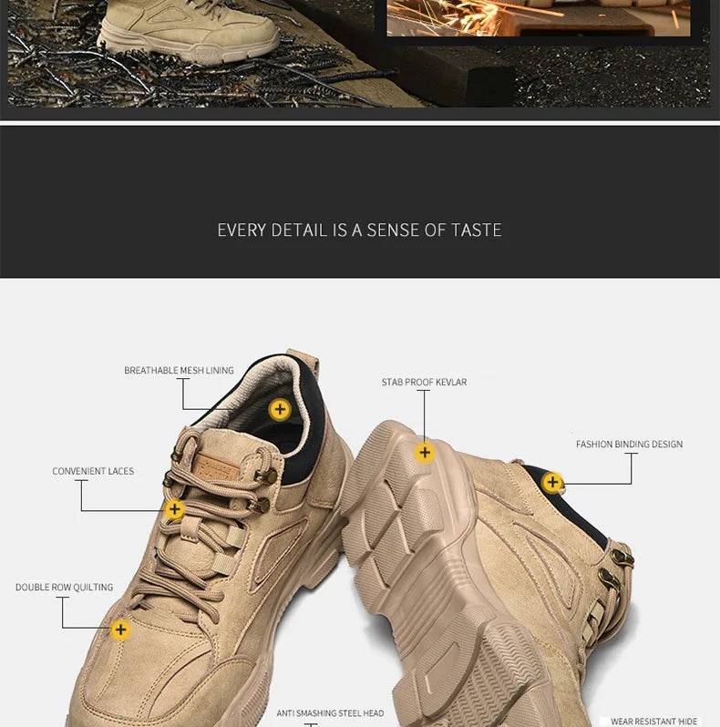 Zapatos de seguridad para hombre y mujer 2024, ligeros, indestructibles, con puntera de acero y plantilla de Kevlar.