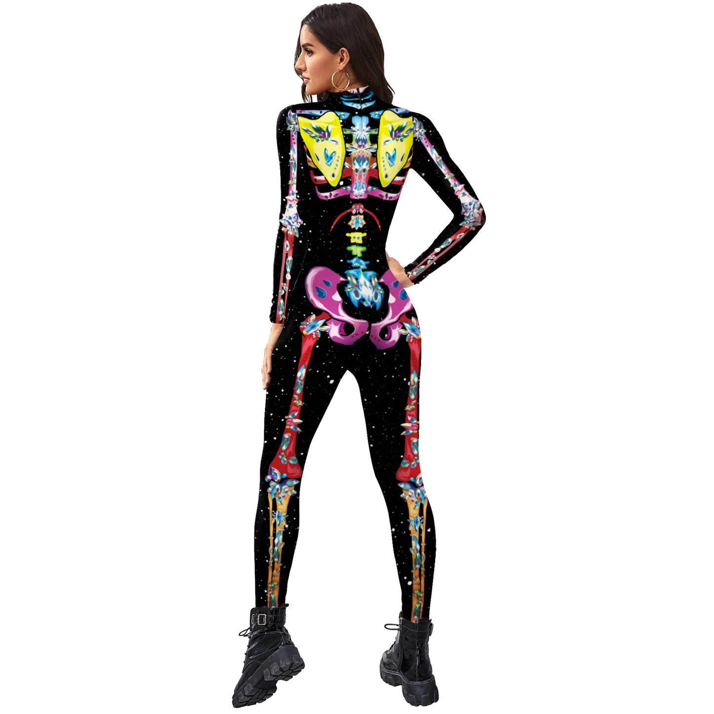 Color Cosplayer Halloween Skeleton Printed Jumpsuits Women Halloween Performance Outfits Party Cosplay Costume Zentai Fitness