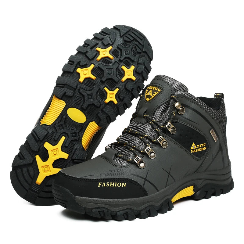 Botas de nieve de invierno para hombre, impermeables, de cuero, muy cálidas, para exteriores, senderismo, trabajo, talla 39-47