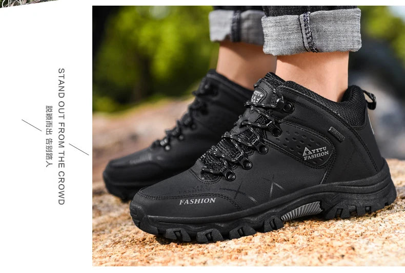 Botas de nieve de invierno para hombre, impermeables, de cuero, muy cálidas, para exteriores, senderismo, trabajo, talla 39-47