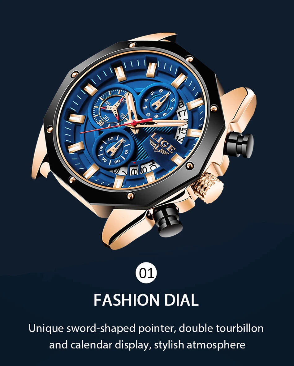 LIGE 2024 - Nuevos relojes de moda para hombre, marca superior de lujo, reloj deportivo de silicona, reloj de cuarzo con fecha, reloj de pulsera resistente al agua, cronógrafo