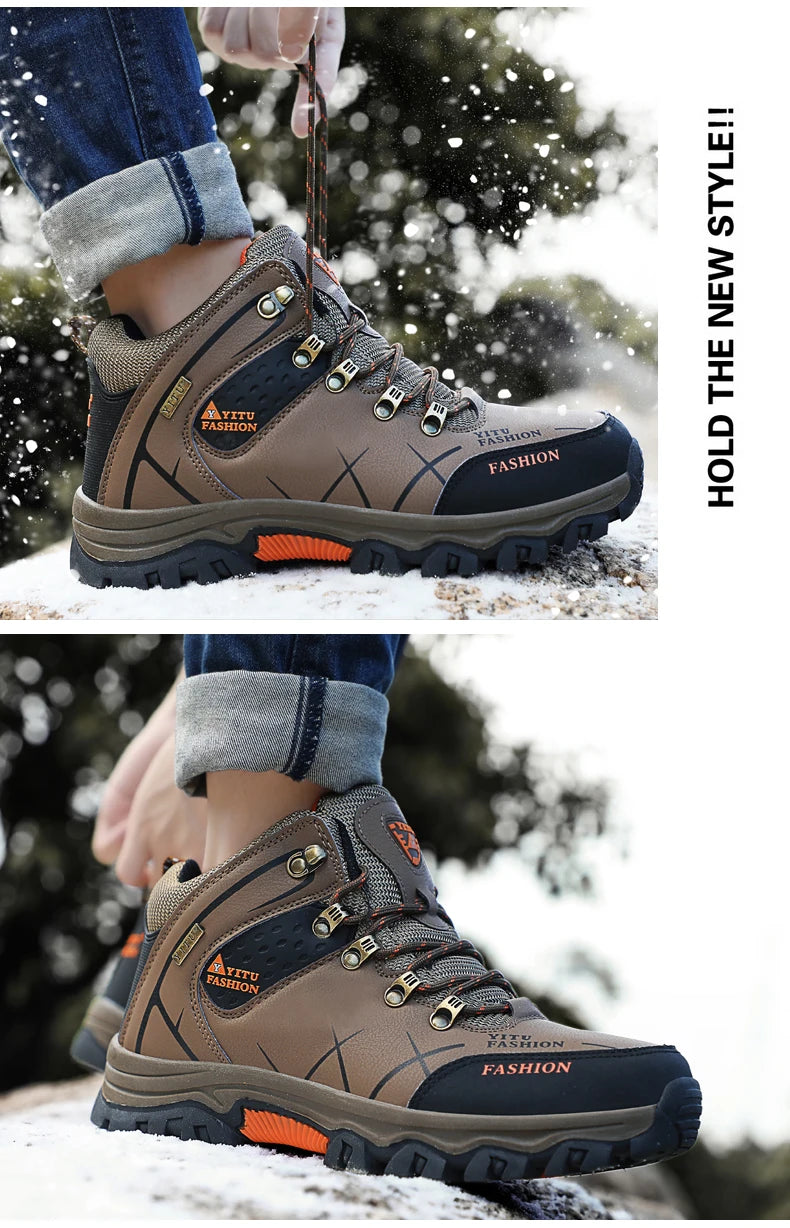 Botas de nieve de invierno para hombre, impermeables, de cuero, muy cálidas, para exteriores, senderismo, trabajo, talla 39-47