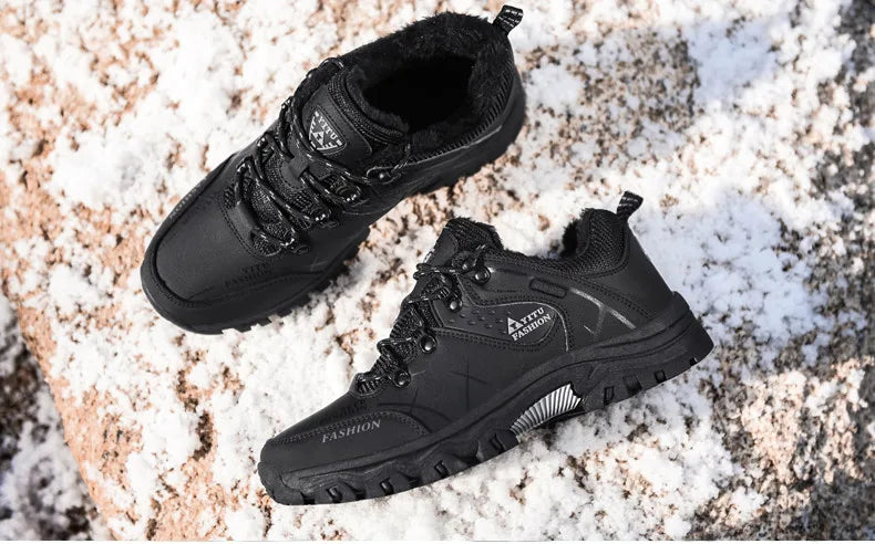 Botas de nieve de invierno para hombre, impermeables, de cuero, muy cálidas, para exteriores, senderismo, trabajo, talla 39-47