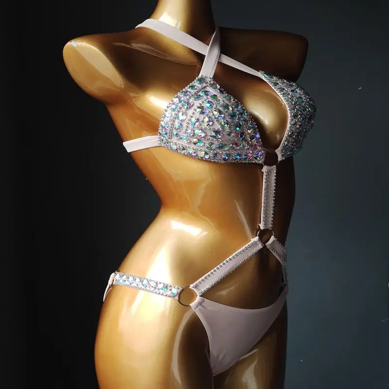 Bikini de diamantes sexy para mujer, traje de baño con cristales y diamantes de imitación para vacaciones en Venus 2020