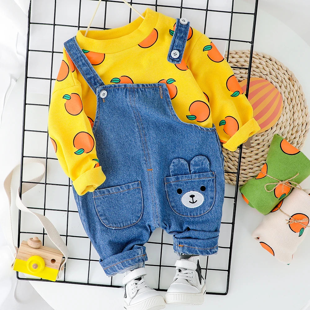 Ropa bonita para bebé, camiseta informal + peto vaquero, pantalones vaqueros, conjunto de ropa para niño y niña, ropa para niños de 1, 2, 3 y 4 años