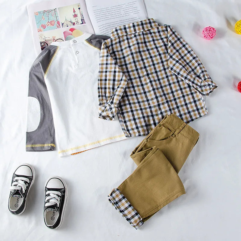 Ropa para niños, abrigo a cuadros, camiseta y pantalones, 3 piezas, trajes para bebés, ropa para niños pequeños, ropa de abrigo para primavera y otoño, disfraz BC1034