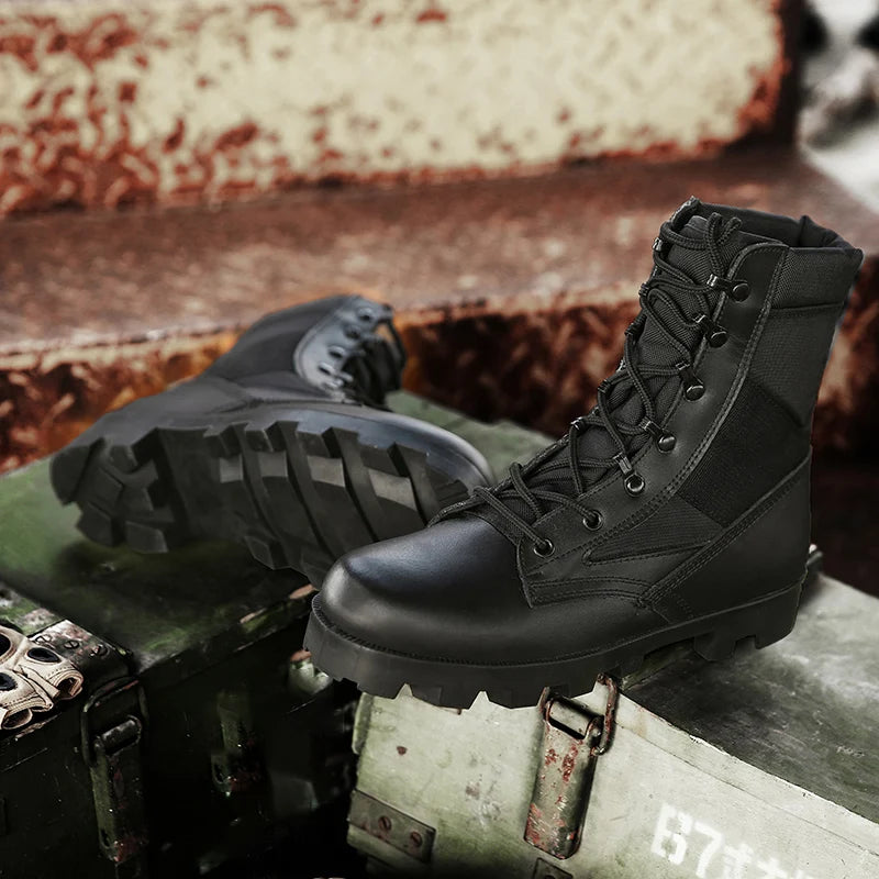 TaoBo 2024 Original Military Leather Boots Size 40-45 Men High Top Tactical Desert Combat Shoes SWAT Army Hiking Boot Zapatos