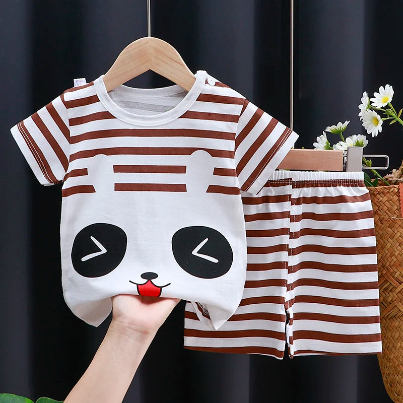 Conjunto de ropa para niños, camiseta y pantalones cortos para bebé niño/niña, ropa de verano de algodón con dibujos animados, chándal informal para niño y bebé.